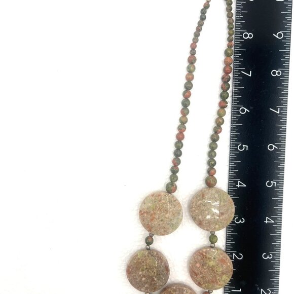 Chunky Beaded 18" Necklace 2" Earrings Set Unakite Natural Stone Toggle Clasp - Picture 4 of 8